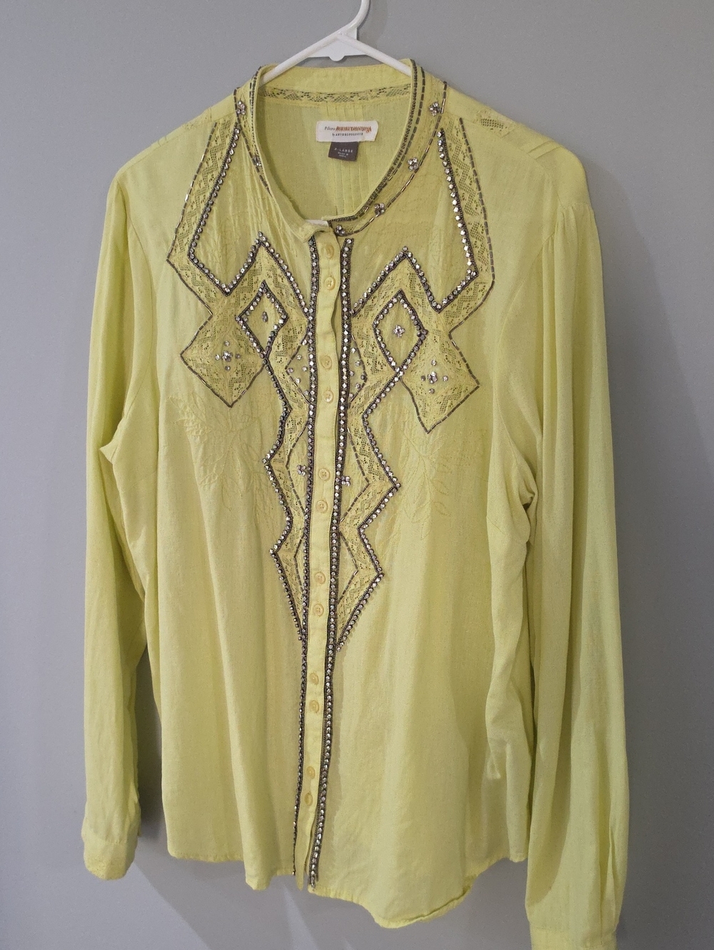 Pilcro By Anthropologirle Bright Lime Beaded Button-Front Shirt
